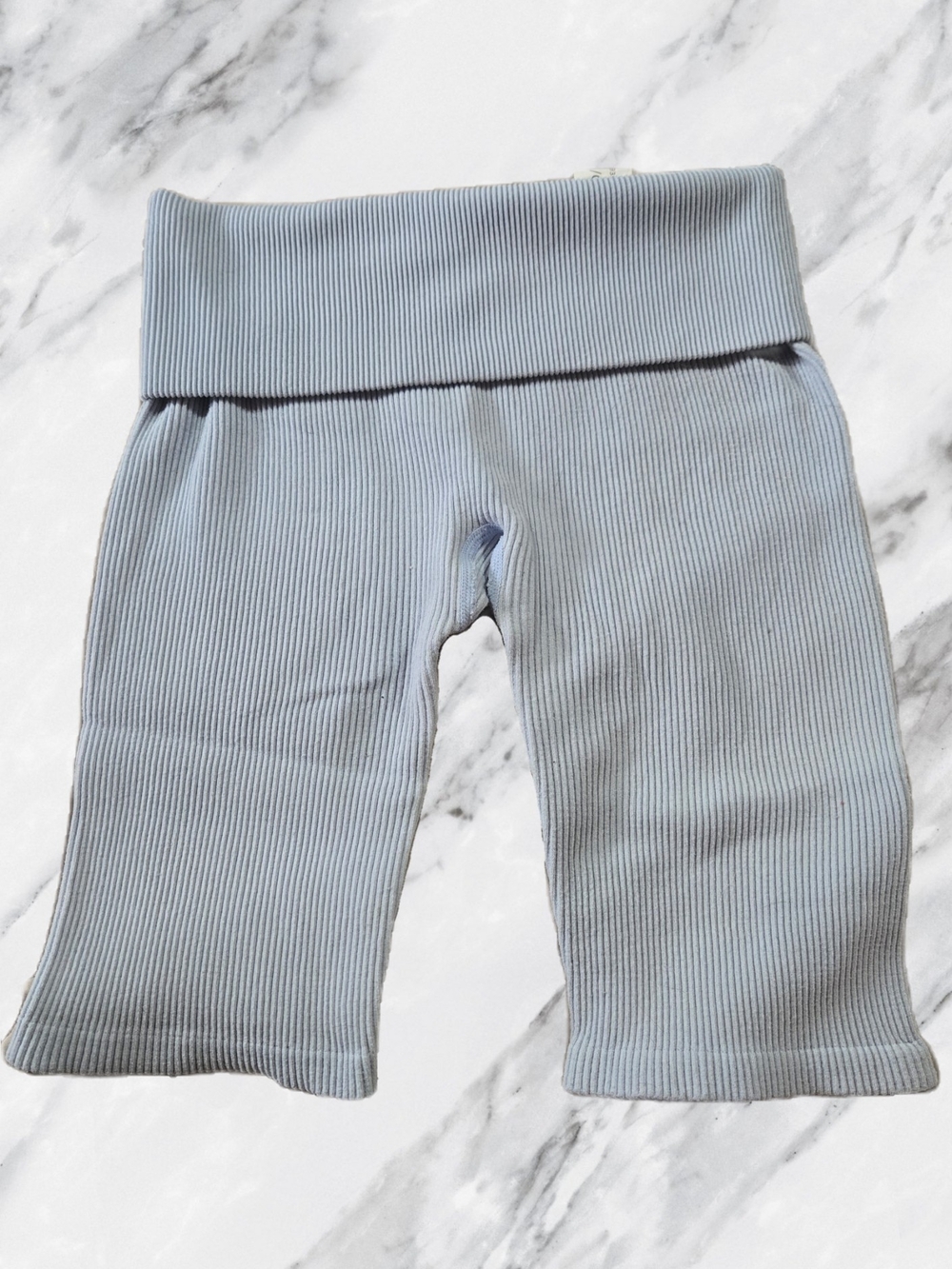 Light Blue Ribbed Fold Over Bike Shorts